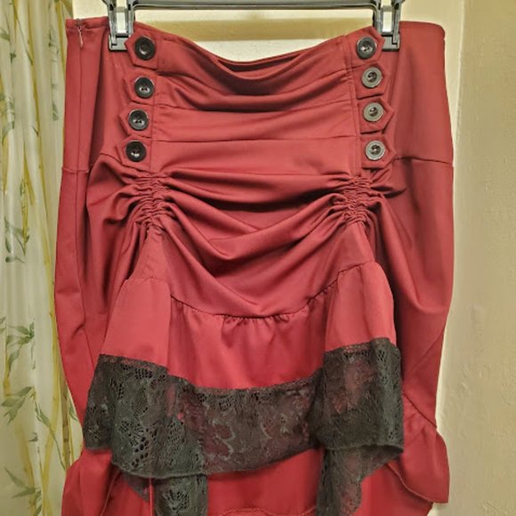 Maroon Hi Low Skirt with Drawstring Rouching - Picture 2 of 6